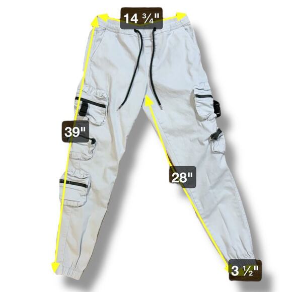 Bloomefield Cargo Joggers Mens Light Grey/Green Stretch Twill Rave Pants Size S - Picture 6 of 6